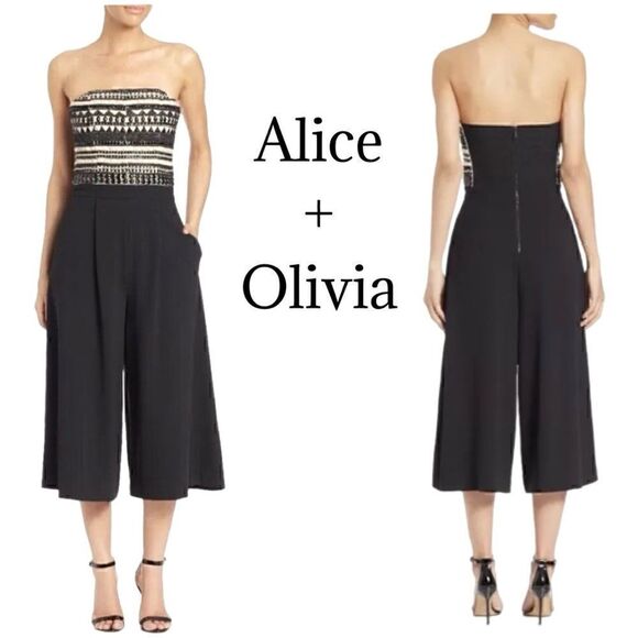 ALICE + OLIVIA Emberly Beaded Gaucho Jumpsuit Sz 4 Like New - Picture 1 of 9